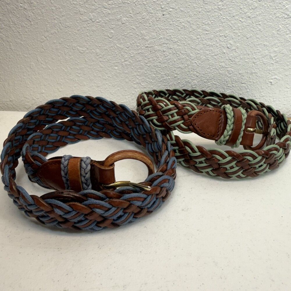 Vintage Talbots Mint Green Blue Brown Woven Braided Preppy Leather Belt Sz S Lot